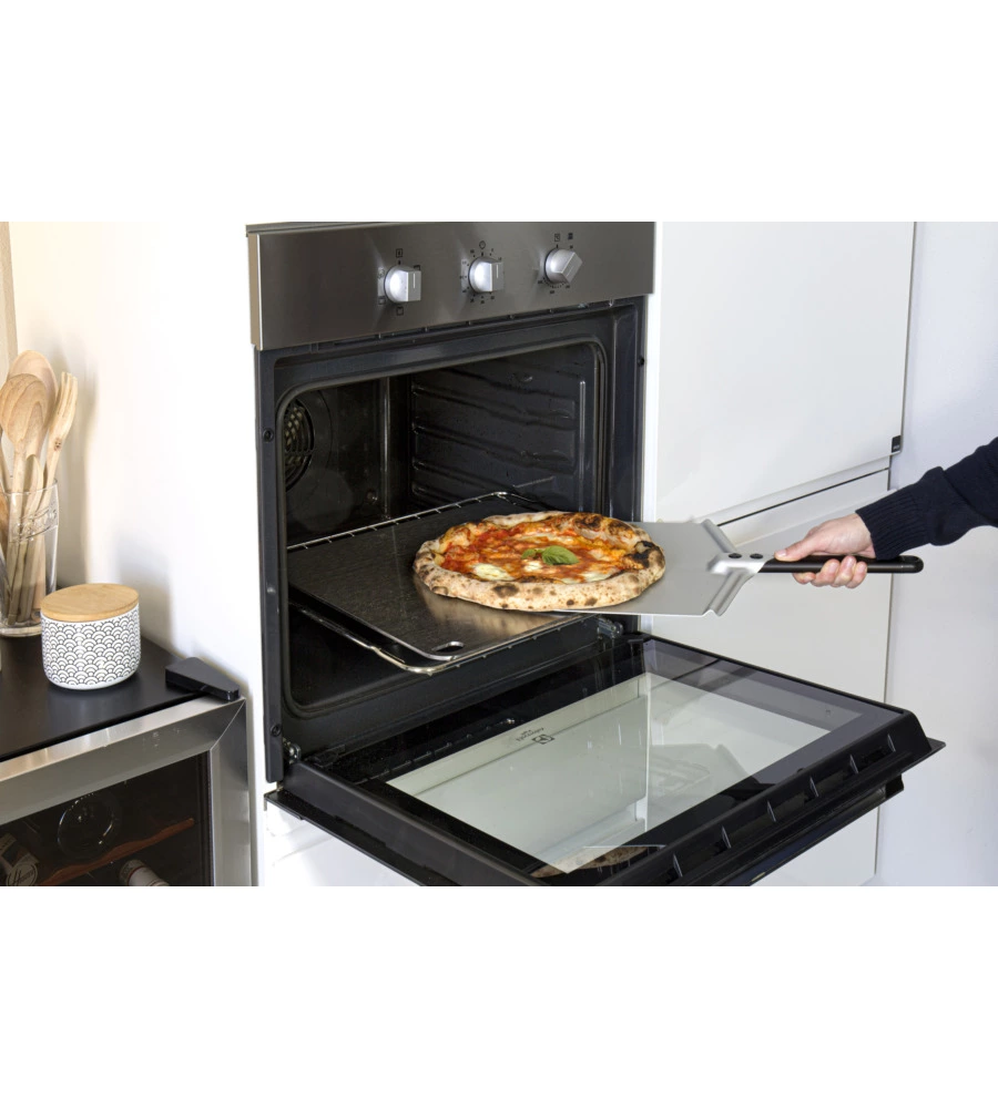 Pala per pizza "amica" con manico nero 25 cm e testa in alluminio 30 cm - gimetal